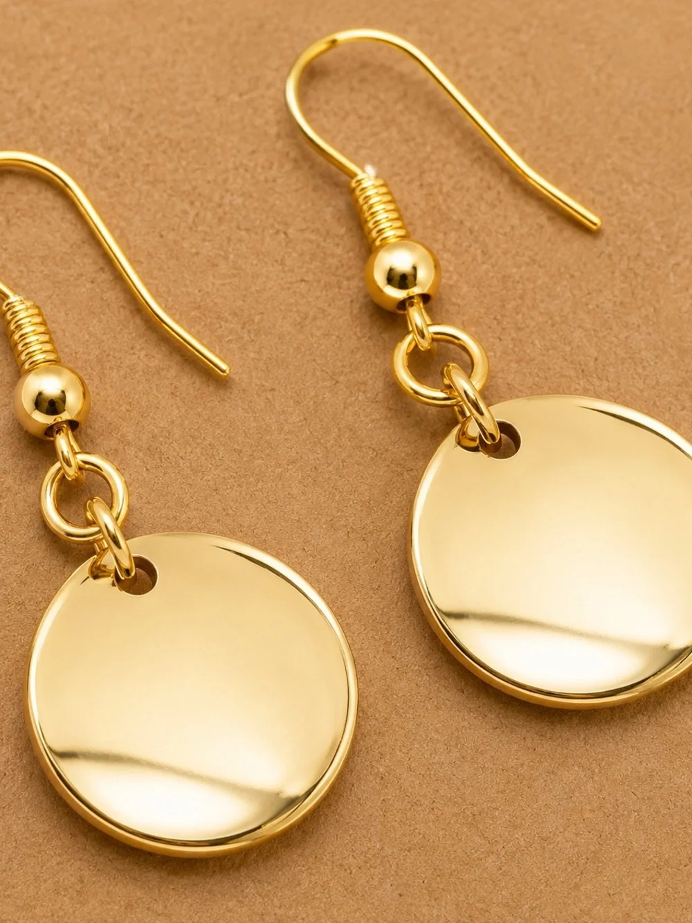 Gold Hammered Disc Dangle Earrings Minimalist Boho Lightweight Gold Tone Gift